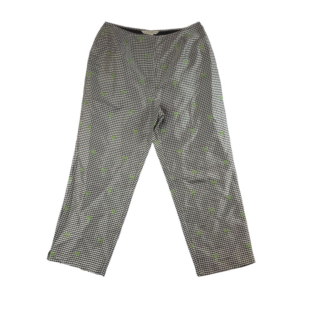 VTG 90s Peter Martin Silk High Rise Ankle Pants 8 Gingham Palm Trees Resort